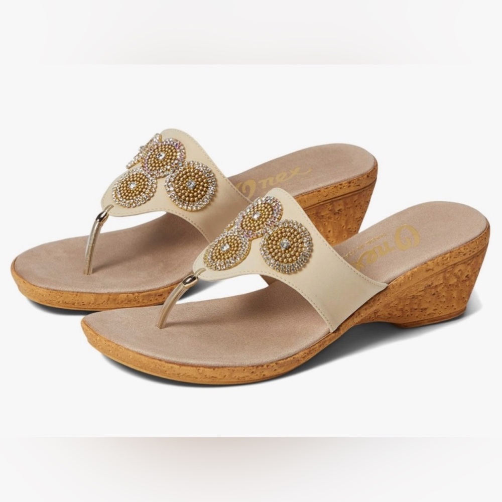 ONEX New 9 Women's Cicely Sandals Slip On Wedge Beige Thong Shoes Comfortable 8